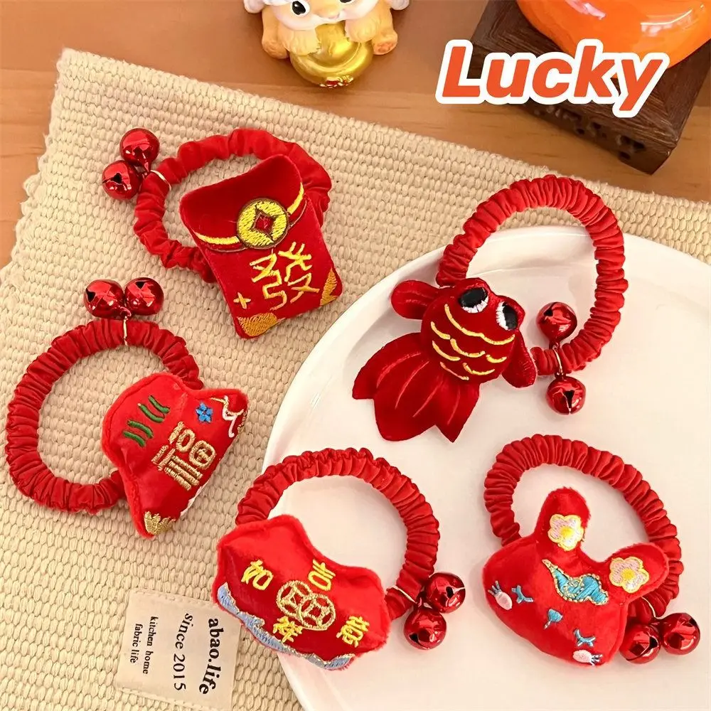 

New Year Lucky Red Hair Rope Bracelet for Children Adults Cute Bell Hair Band Hair Tie Headwear Hair Accessories
