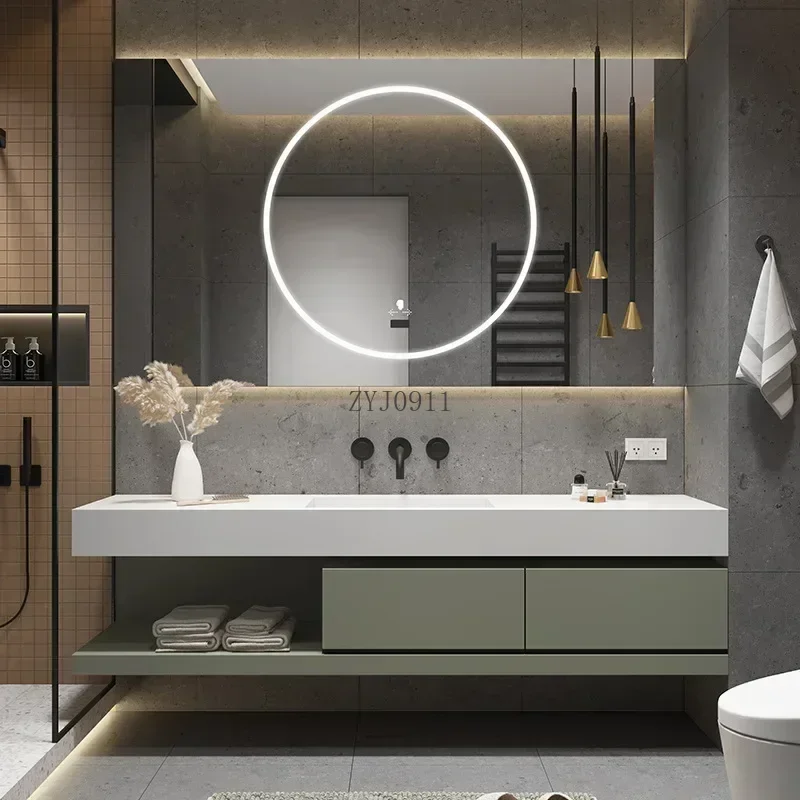 Cabinet Bathroom Smart Mirror Cabinet Slate Ceramic Integrated Washbasin Bathroom Vanity with Sink Furniture