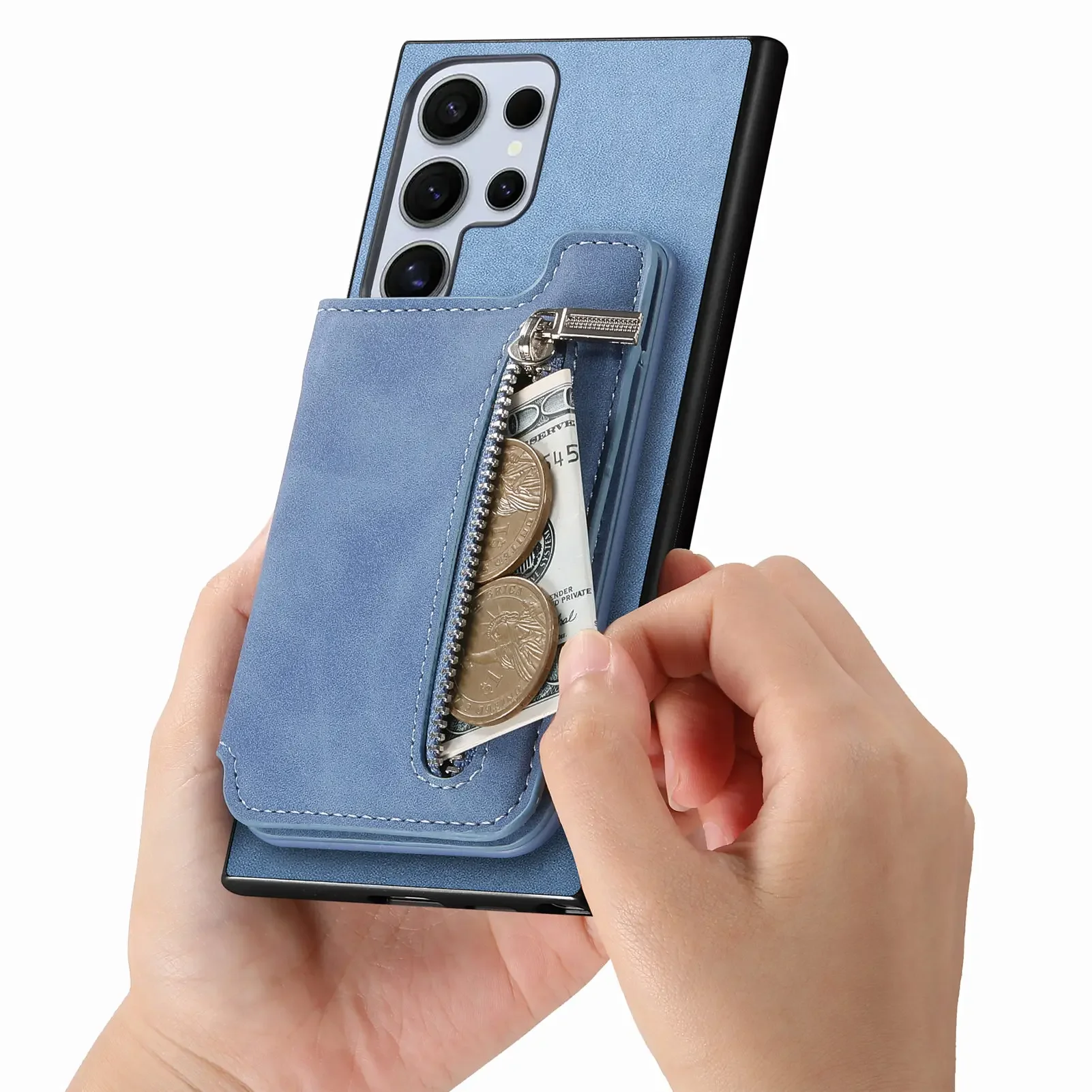 2 in 1 Magnetkarten-Solt-Reißverschluss-Geldbörse Abnehmbare Lederhülle für Samsung Galaxy S24 Ultra S23 Plus A05 A55 A15 A25 Taschenabdeckung_voghion.com