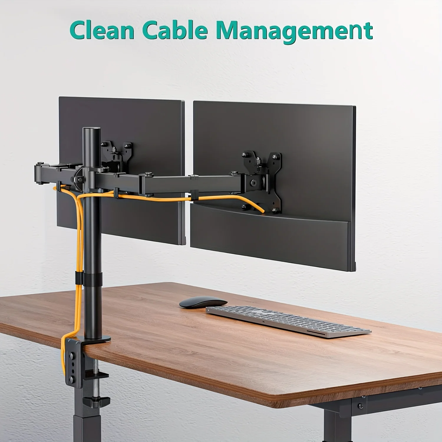 Monitor Desk Mount, Fully Adjustable Dual Monitor Arm for 2 Computer Screens up to 27 inch, Clamp Base Stand for Desk