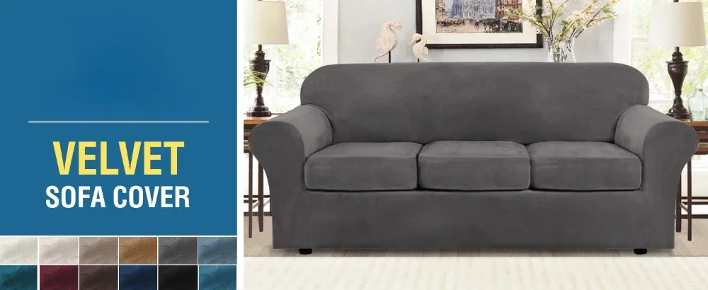 Description Picture 3 of itemStretch Velvet Plush Sofa Slipcover Furniture Protector Cushions Cover with Elastic Band Washable Home Recliner Chair Covers