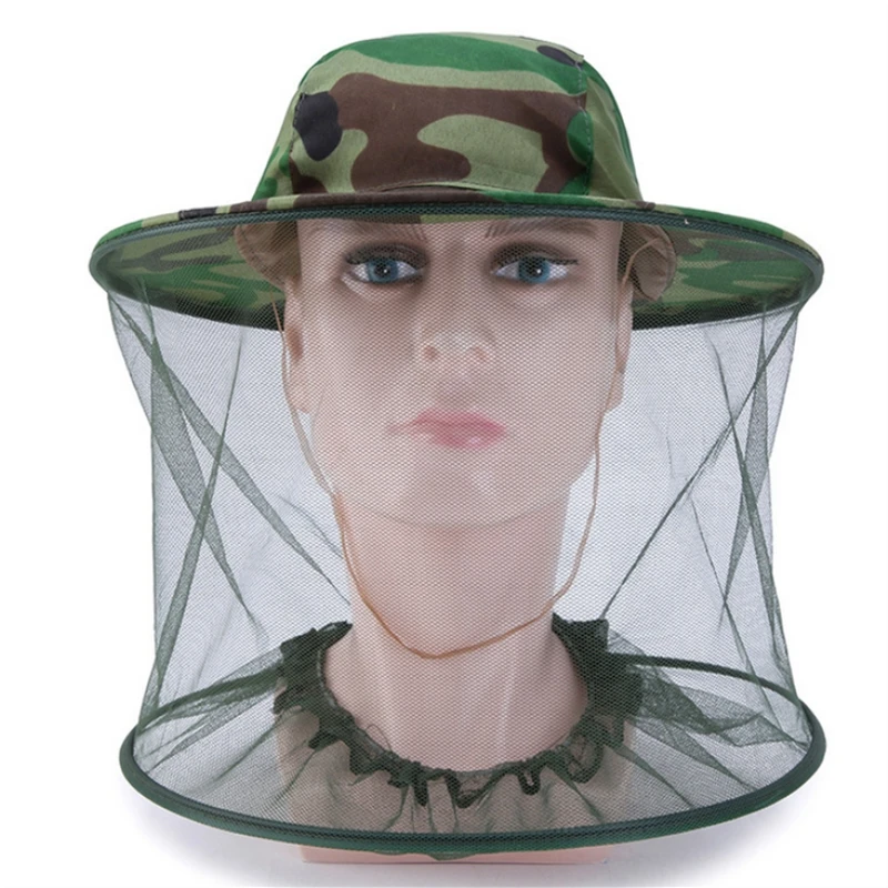 Camouflage Male Fishing Hat Anti-bee Insect Anti-mosquito Net Anti-insect Hat Mesh Fishing Hat Outdoor Hat with Sun Cover