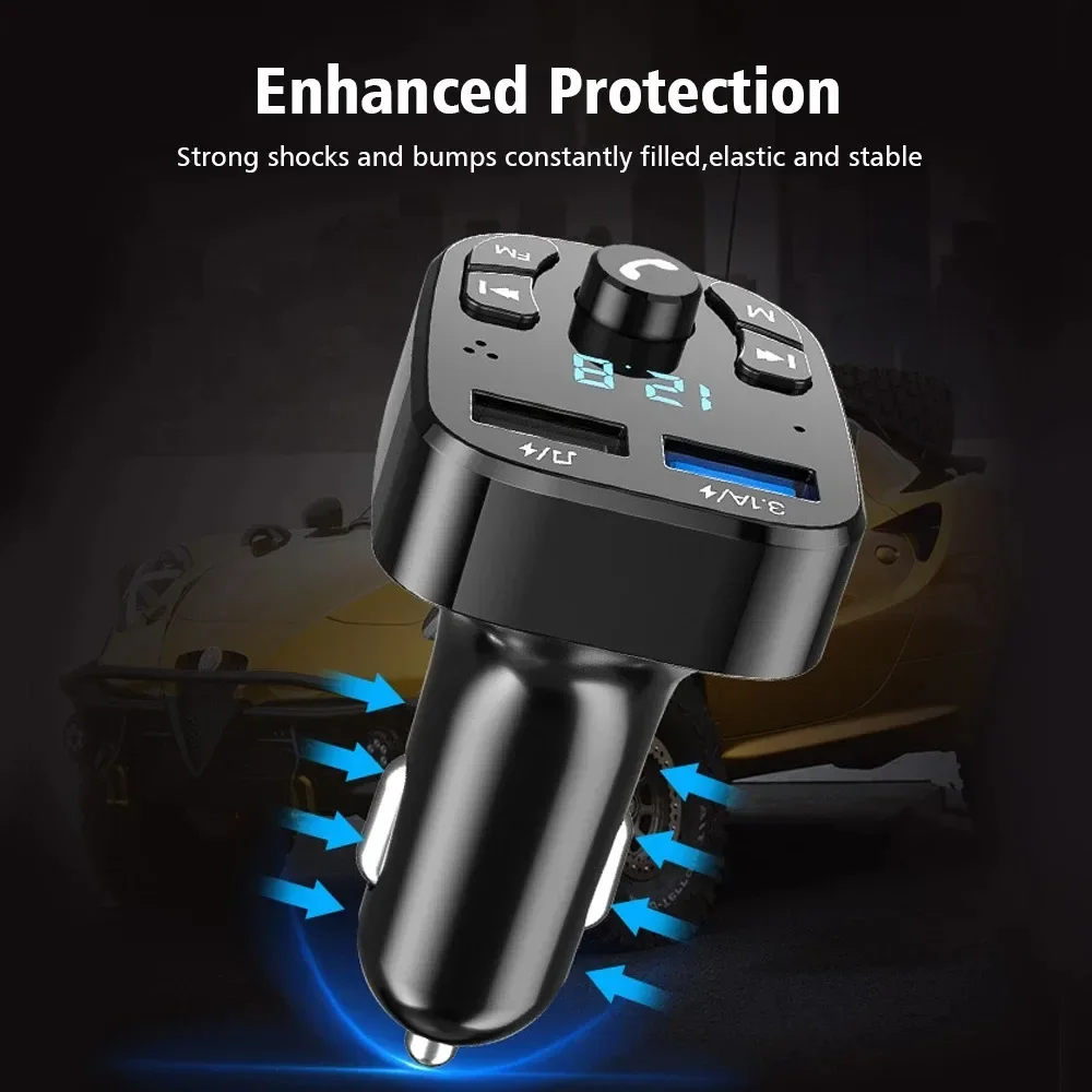 Car Charger FM Transmitter Bluetooth5.0 Audio Dual USB 3.1A Fast Charger MP3 Player Handsfree Car Accessories For iPhone Samsung