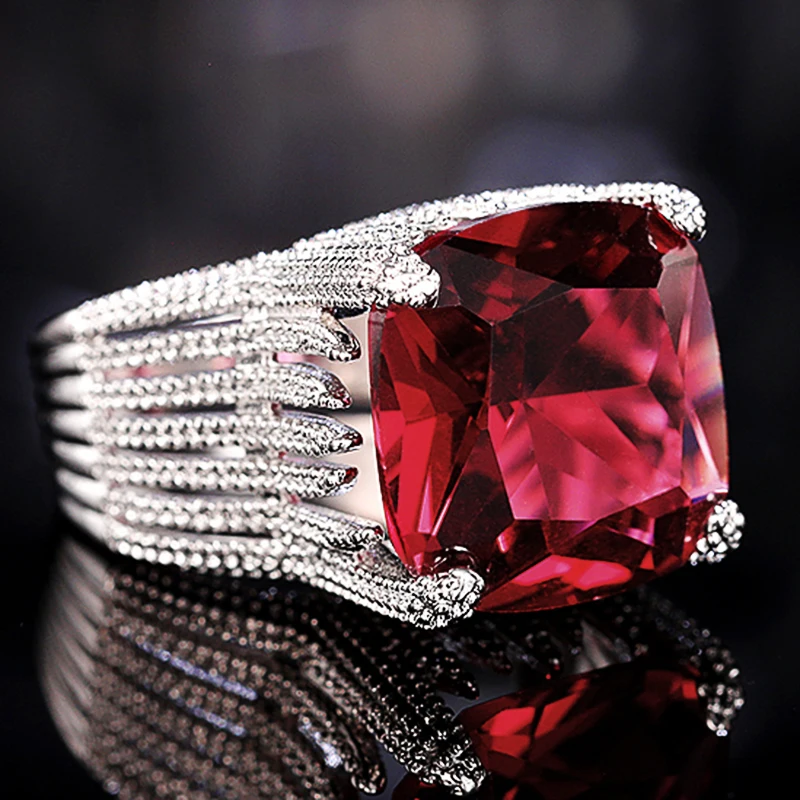 Geometric Red Cubic Zircon Luxury Rings 3