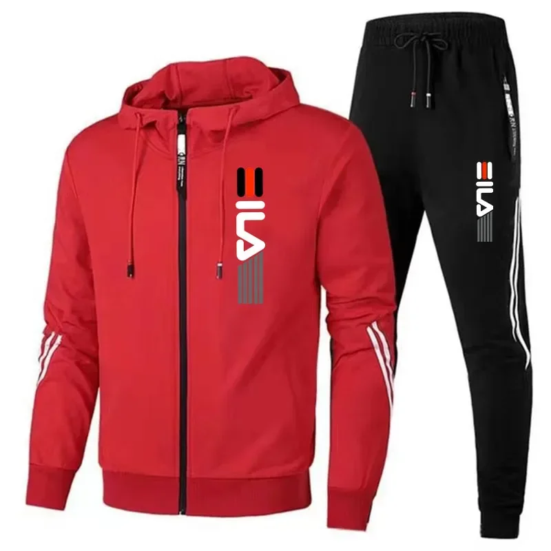 Men\'s zippered hooded sportswear and pants set, casual sportswear, soaking Y-shaped pants, 03, 2-piece set