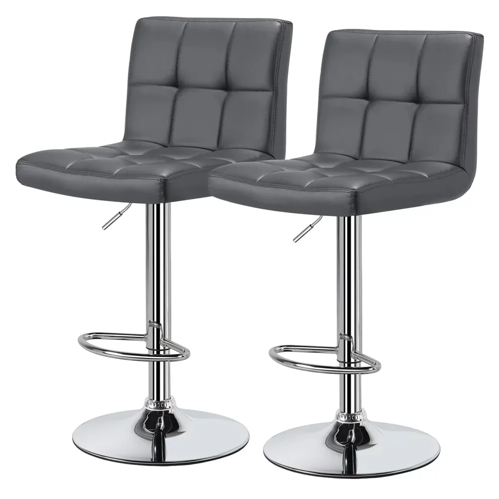 

2pcs Faux Leather Modern Counter Bar Stools, Gray Easy Assemble