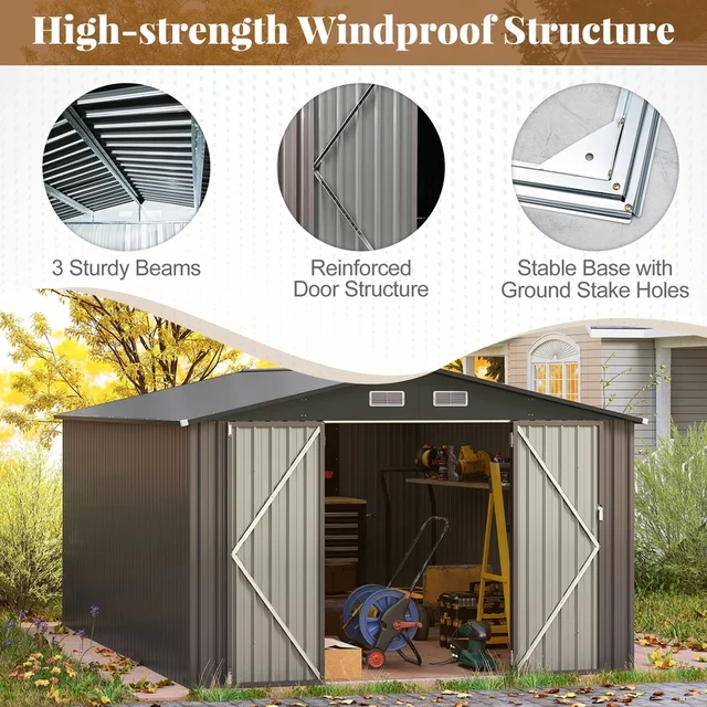 Abri de rangement extérieur 10 x 14 pieds avec un design coupe-vent amélioré et quatre ouvertures de ventilation 5
