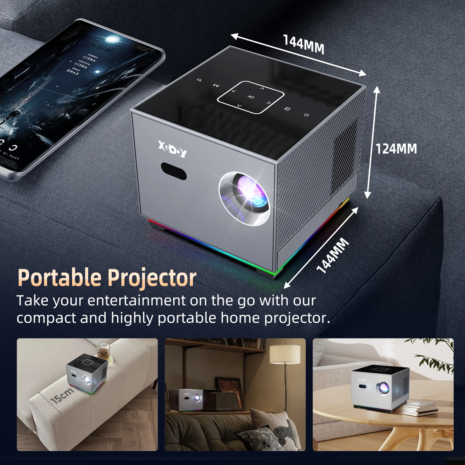 XGODY 4K Projector portable projector X3 with WiFi Bluetooth Movie Projector for Outdoor Use Proyector Compatible with iOS Android HDMI TV Stick