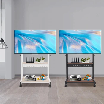 Cold-rolled Steel TV Stand with Wheels 108.5-128.5cm Adjustable Height TV Stand TV Stand with 4 Universal Wheels