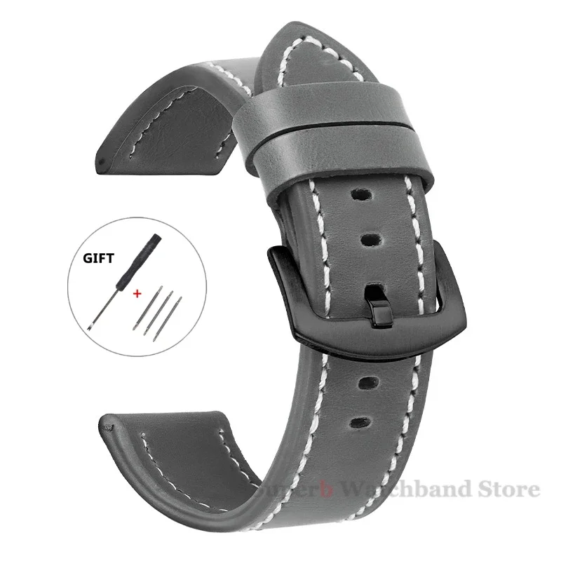 Vintage Leather Sport Watch Band with Stainless Steel Buckle - Premium Watch Accessory