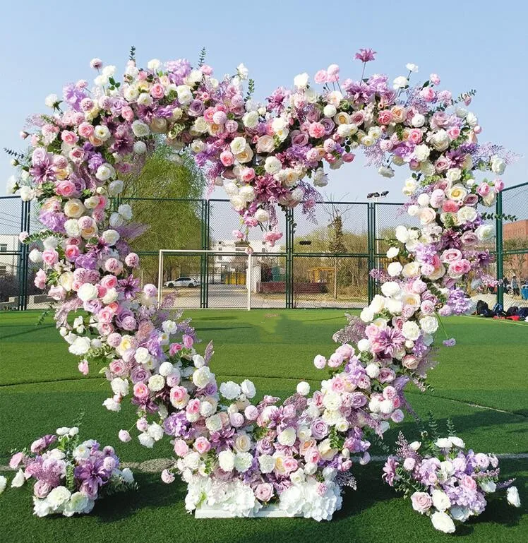 6.5FT Heart Shaped Flower Row Flower Arrangement Wedding Background Arch Set Party Stage Props Decor Flower Stand
