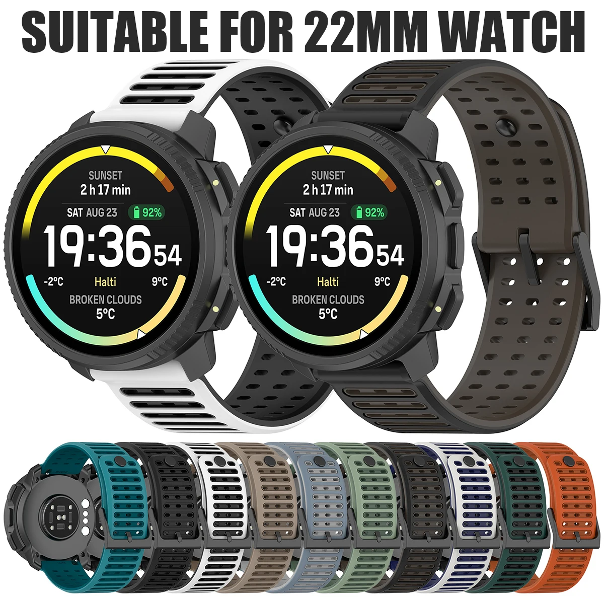 Two-Tone 22mm Silicone Wristband Replacement Strap