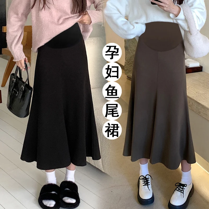 Vintage Fishtail Maternity Skirts Autumn New Fashion Belly Pencil Bottoms Clothes for Pregnant Women Casual Pregnancy