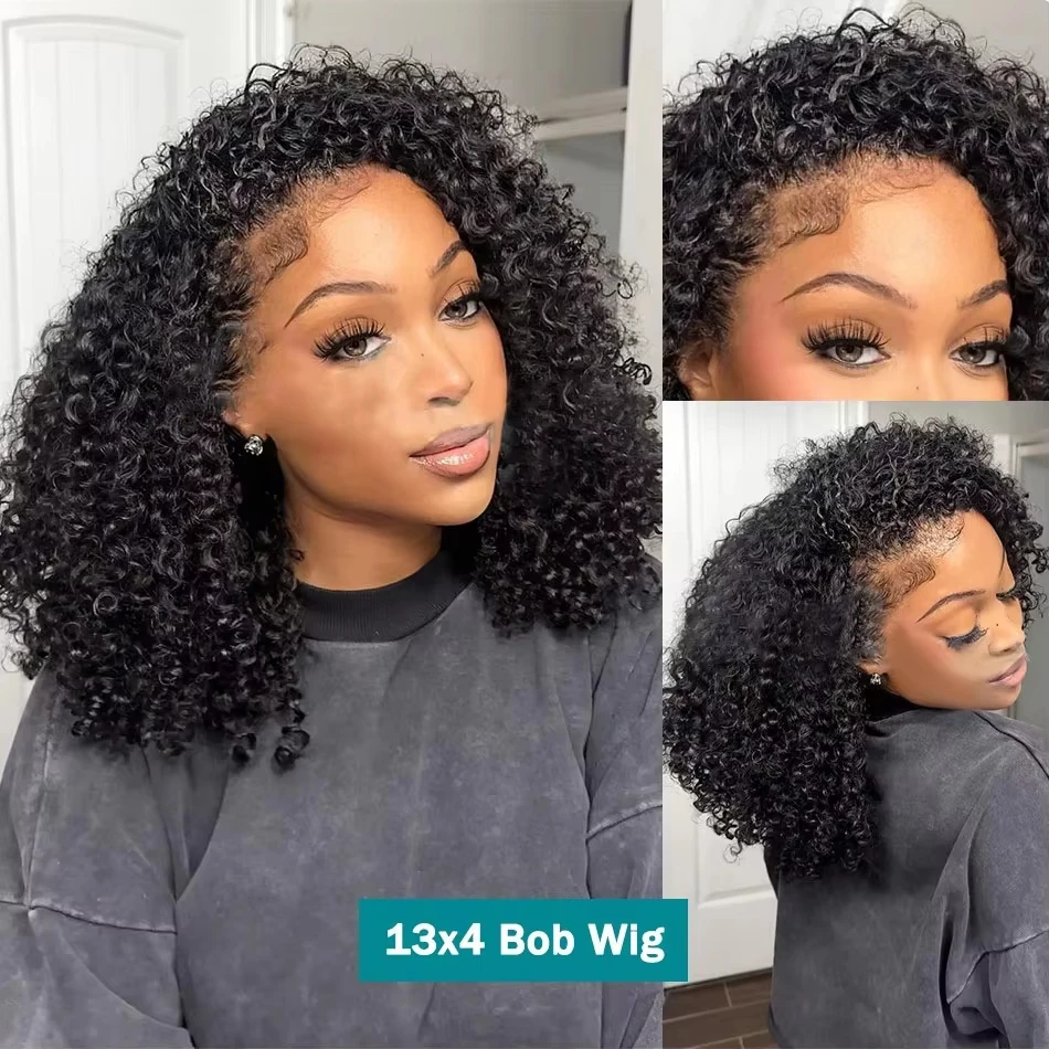 200 Density Curly Short Bob Wig Human Hair Brazilian Deep Wave 13x4 13x6 HD Lace Frontal Human Hair Wig For Women