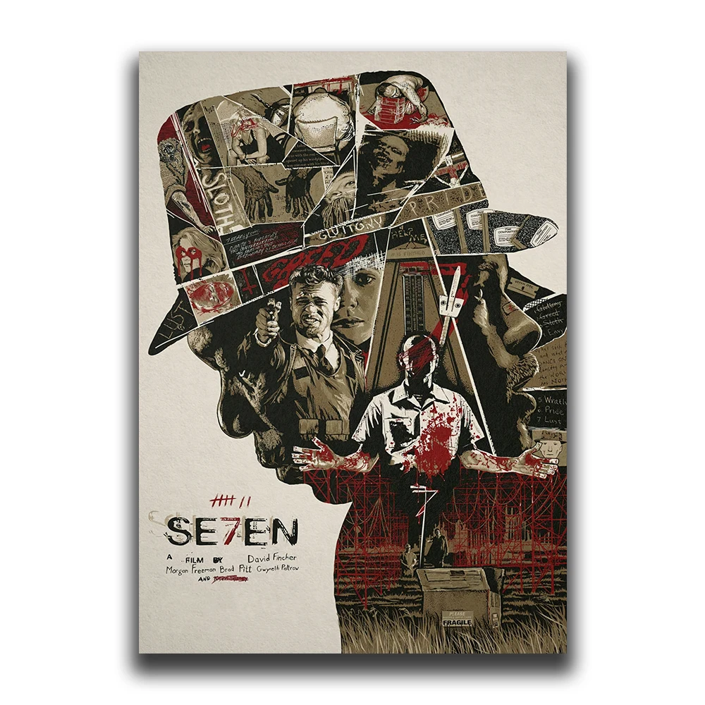 Vintage Black Cinema Art: Se7en Film Canvas Wall Mural