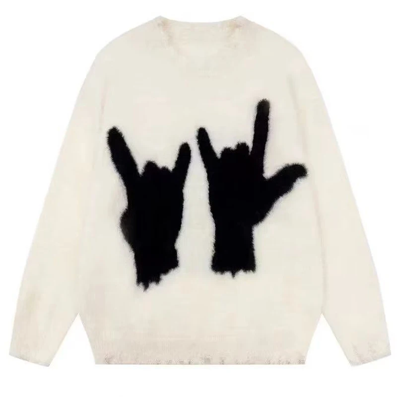 

American retro men's and women's autumn and winter pullover round neck sweater loose casual fashion versatile plush knit top Y2K