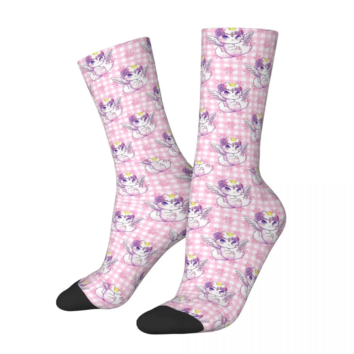 

Hip-hop Cute Kitten Angle Wearing Circle Floral Skateboard Socks Polyester Long Socks for Women Men Breathable