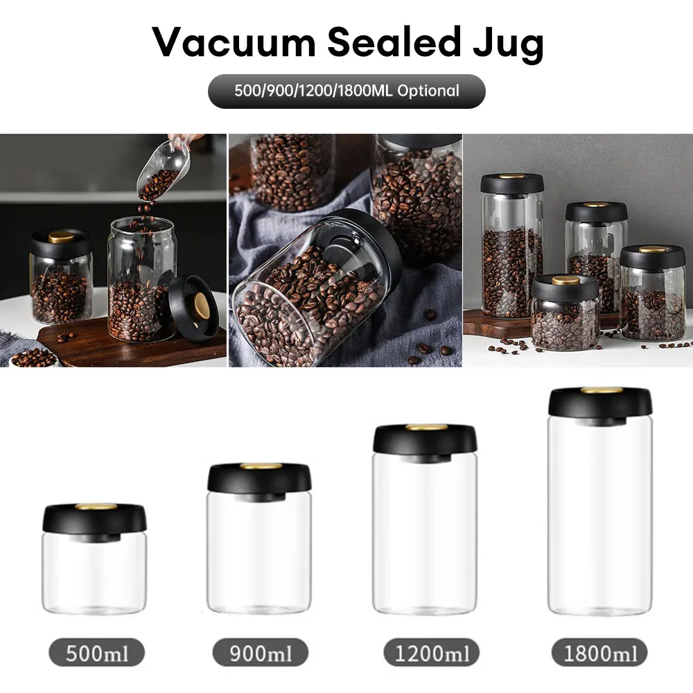 

Coffee Beans Vacuum Sealed Tank Glass Food Storage Tank Household Moisture-proof Air Extraction Tea Storage Tank Push-type Hot