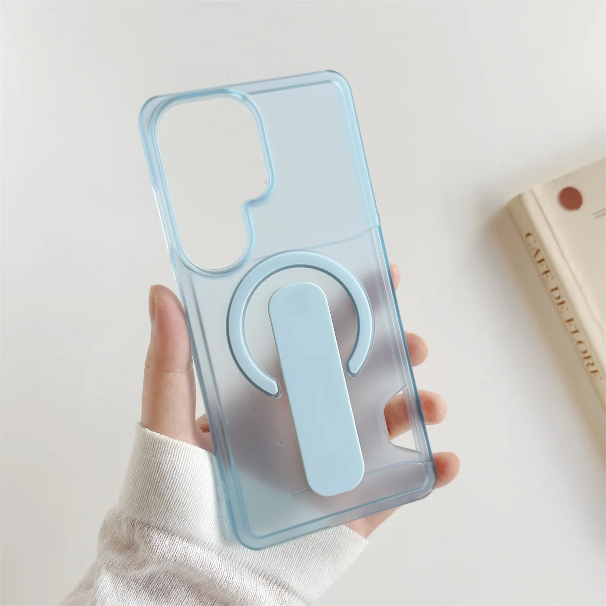 Creative Ring Stand Matte Translucent Magnetic Case with Invisible Card Slot