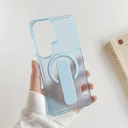 Creative Ring Stand Matte Translucent Magnetic Case with Invisible Card Slot - Galaxy S26+ (Clear Blue)