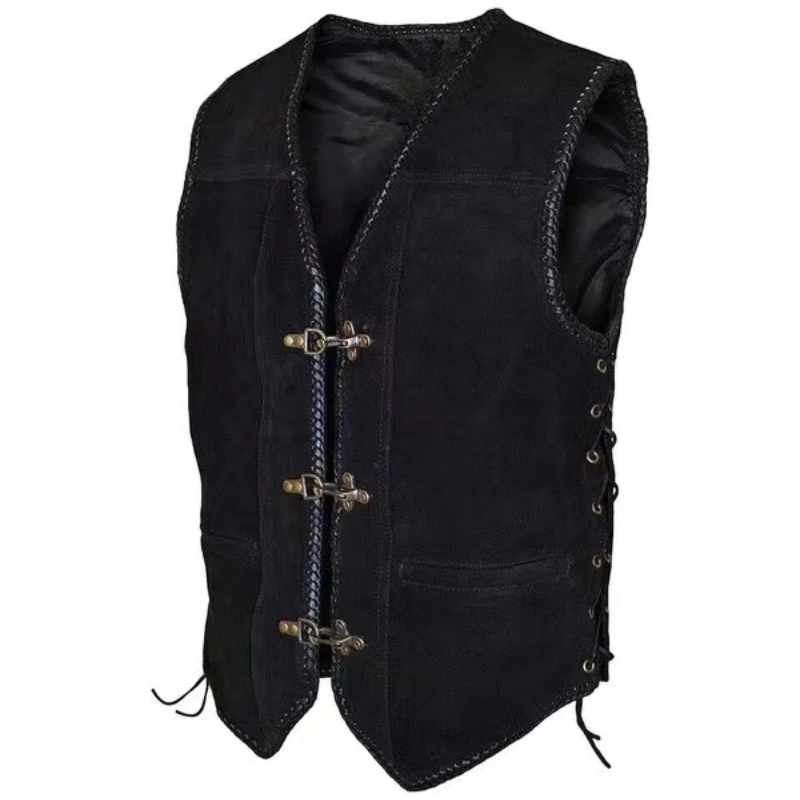 Oversize men\'s medieval Steampunk Vest Black Brown retro hip hop motorcycle rider leather jacket mens jacket  men vest