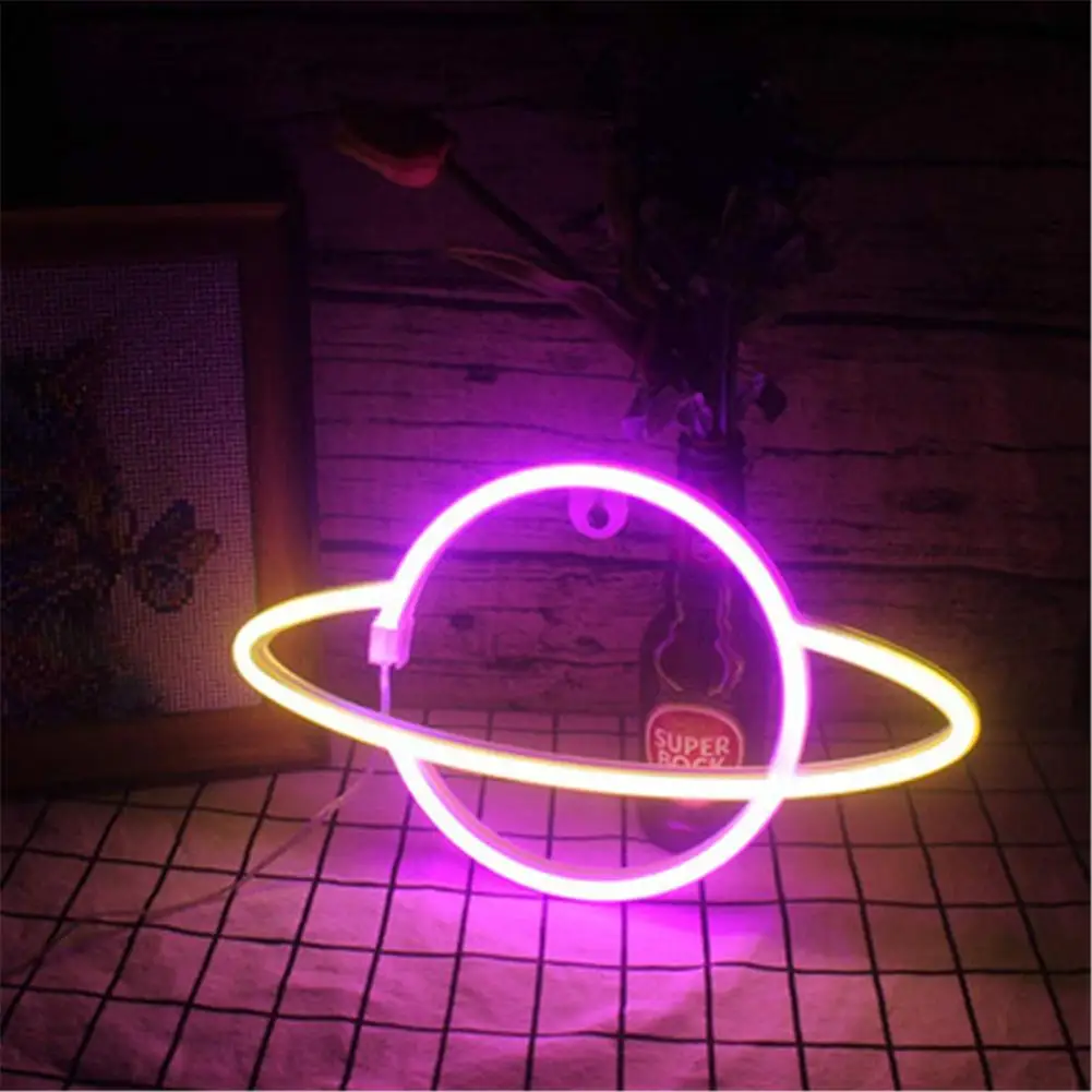 Planet Neon Sign Planet Light Led Neon Signs Planet Led Sign for Wall Decor Aesthetic Hanging Saturn Neon Light for Home Decor holiday nights of lights Night Lights