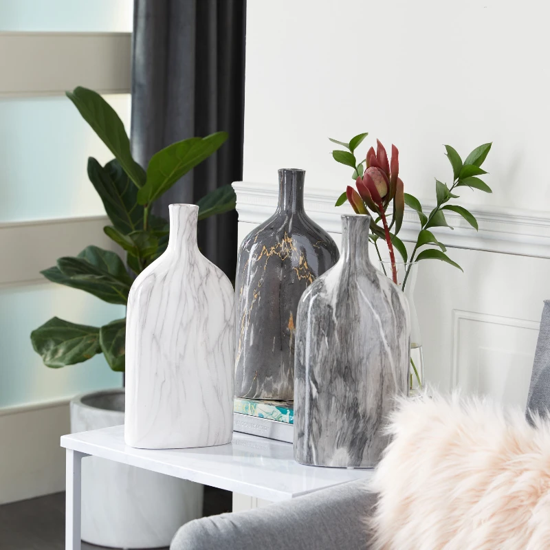 

6"W, 13"H Faux Marble Gray Ceramic Vase, Set of 3