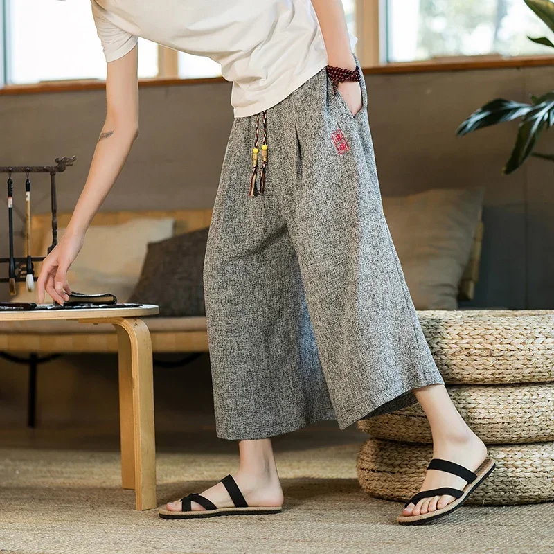 Wide Leg Pants Japanese Kimono Traditional Shorts Men Asian Clothing Bath Pant Casual