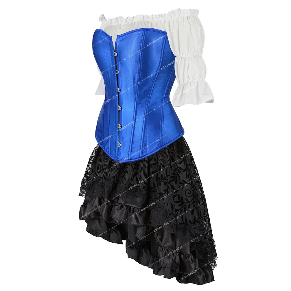 Women's Evening Corset Lace Up Bustiers Skirt Pirate Blouse Set Plus Size Dance Party Corsage Carnival Corset Costumes