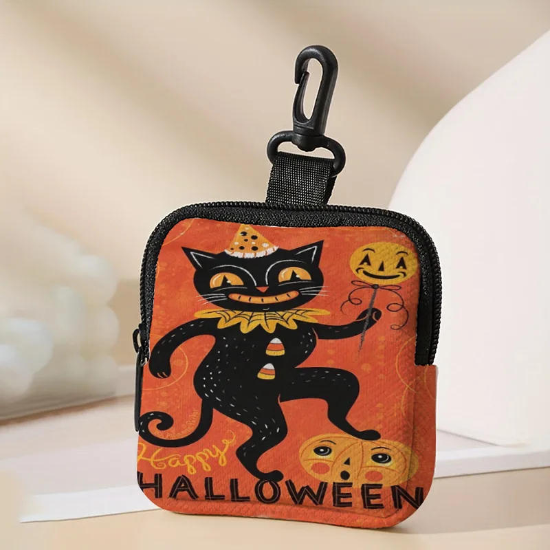 Dancing Cat Printed Faux Leather Zipper Mini Coin Purse For Earphone Storage