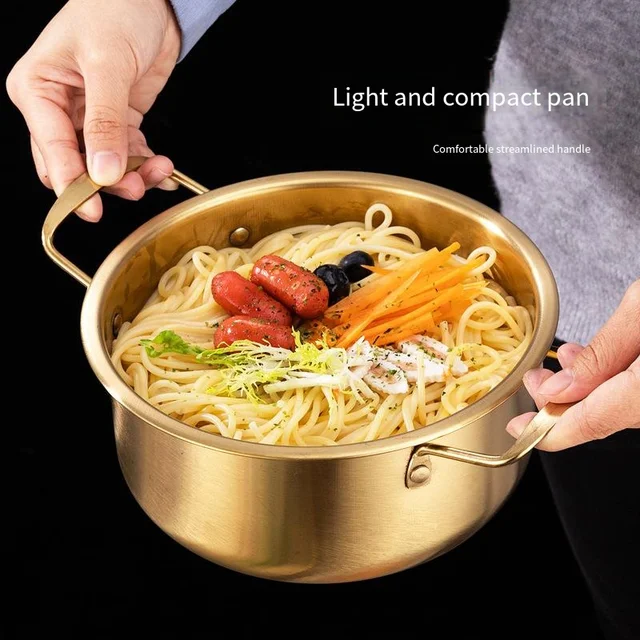 Golden Noodle Pot Korean Ramen Noodles Pot Aluminum Soup Pot With Lid  Noodles Milk Egg Soup Kitchen Tools Cooking Pot Fast - AliExpress