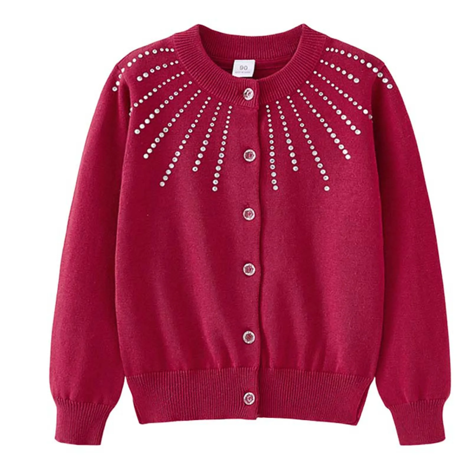 캠걸 스웨터 아동용 편안하고 따뜻한 니트 가디건 중대형 아동용 라인스톤 여아 점프수트 가을