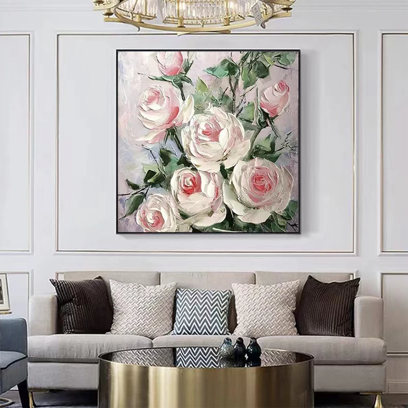 

OQ100% Hand Painted Oil Painting On Canvas Modern Abstract Rose Flower Wall Art Living Room Picture Home Decoration Unframed