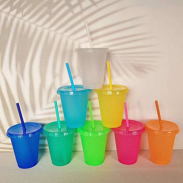 5PC Color Changing 700ml Cup Reusable Plastic Tumbler With Lid Straw Cold  Straw Water Bottle Kitchen Drinkware Party Supplies - AliExpress
