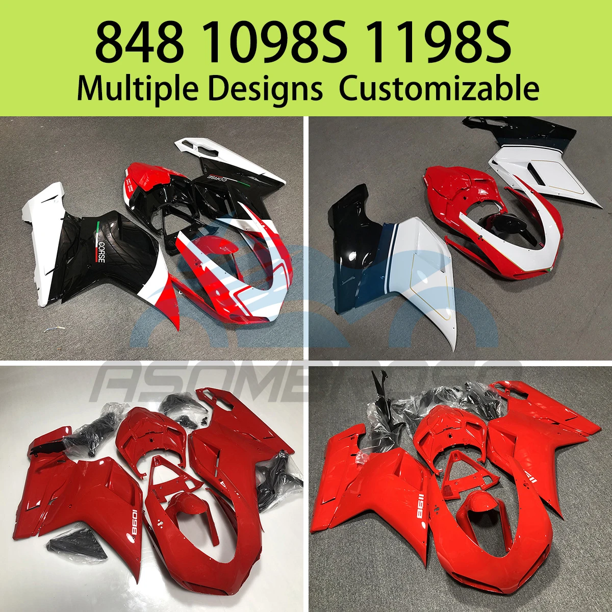 

For Ducati 848 1098 1198 1098s 1198s Aftermarket Motorcycle ABS Plastic Fairing Body Parts Kit Prime Injection