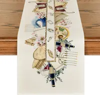Passover Unleavened Bread Wine Linen Table Runner Jewish Holiday Decor Candelabra Kitchen Dining Table Runner Home Table Decor 1