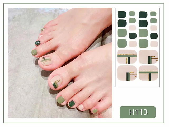 22tips Korea Toe Nail Sticker Wraps Adhesive Decals Toenail Polish Strips DIY Pedicure Foot Decals Manicure Women H113
