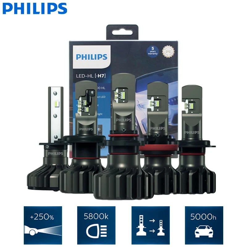 Philips-Phares antibrouillard automatiques Ultinon LED pour voiture, H1, H4,  H7, H8, H11, H16, 9005, 9006, HB3, HB4, 6000K, lumière de sauna lumineuse,  160% plus de luminosité, paire - AliExpress