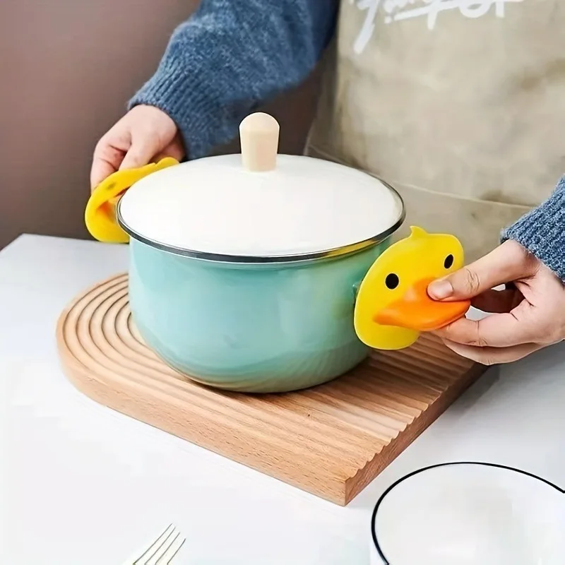 2pcs of Adorable Yellow Duck Silicone Pot Holders-Heat Resistant,Mini Oven Gloves for Kijavtchen Cooking&Baking-Kitchen
