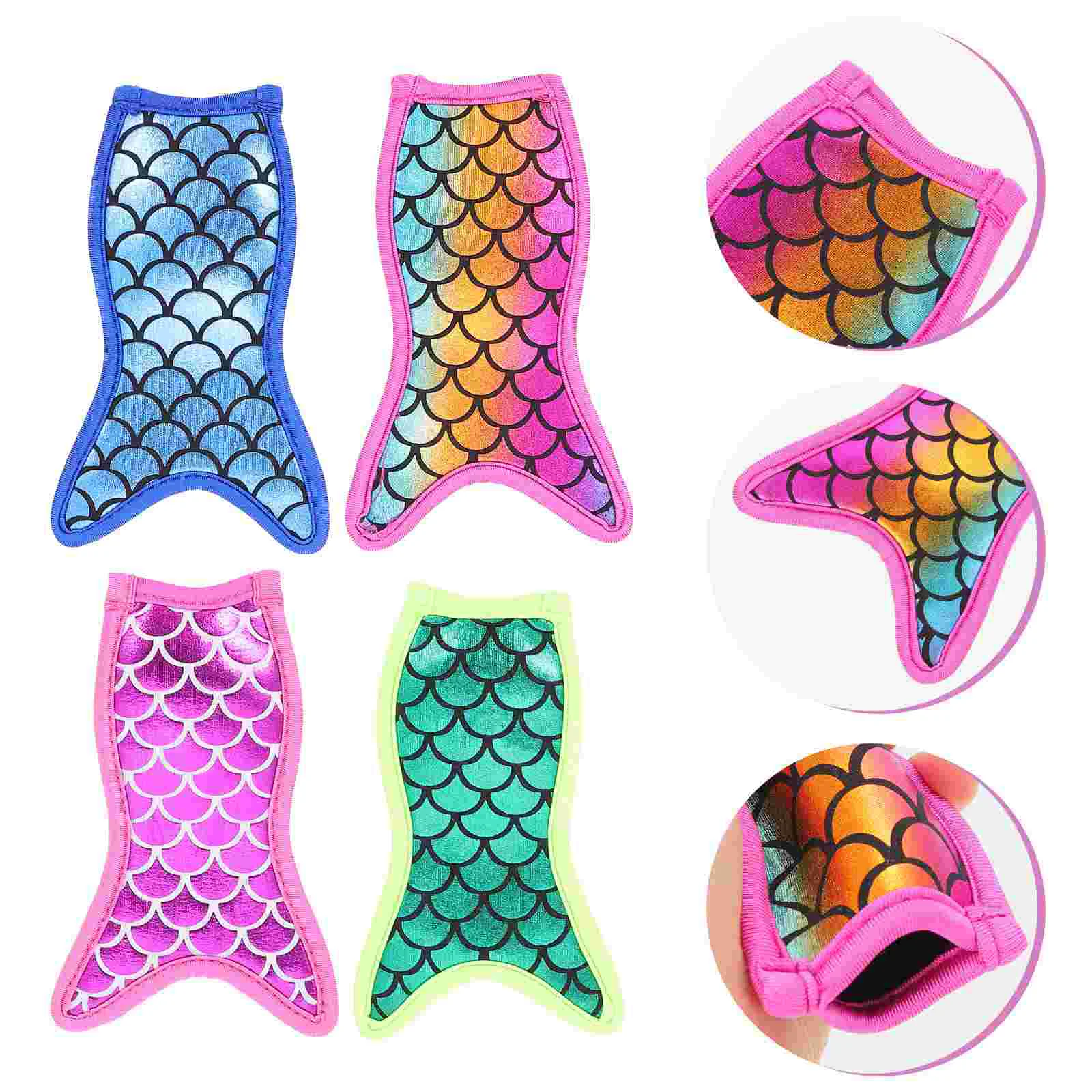 4 Pcs Popsicle Set Mermaid Ice-Lolly Cover Holders popsicle rack popsicle holders sleeves for Kids Popsicles Bag Refrigerator Stick Sleeve Insulated Bags Sleeves