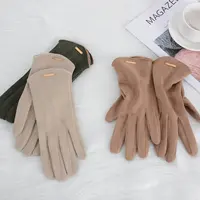 Women Autumn Winter Keep Warm Touch Screen Thin Solid Simple Gloves Cycling Drive Suede Fabric Elegant Windproof - Image 2
