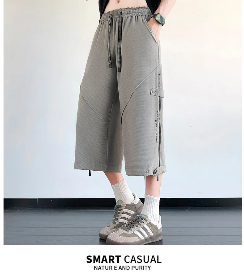 Neue lässige Herrenhose mit Kordelzug, wadenlang, Sommer 2026, lockere, dünne Shorts, Jogger, gerade geschnittene Leggings für Jugendliche – Detail 13