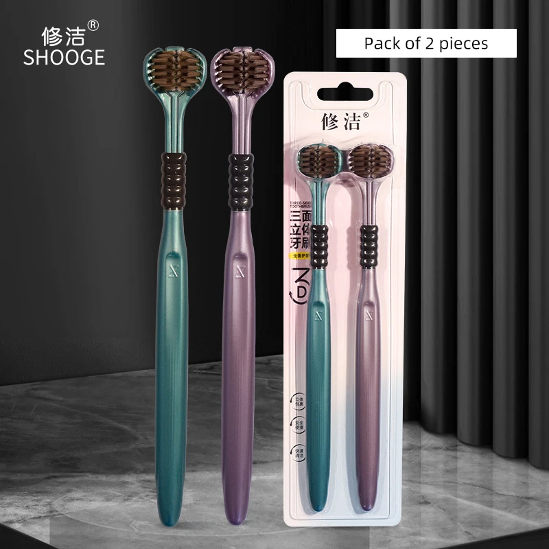 Soft Toothbrush Tongue Scraper Portable Toothbrush 2/4/6pcs Adult 3 Sided Bristles Deep Cleaning Oral Care Family Couple Travel