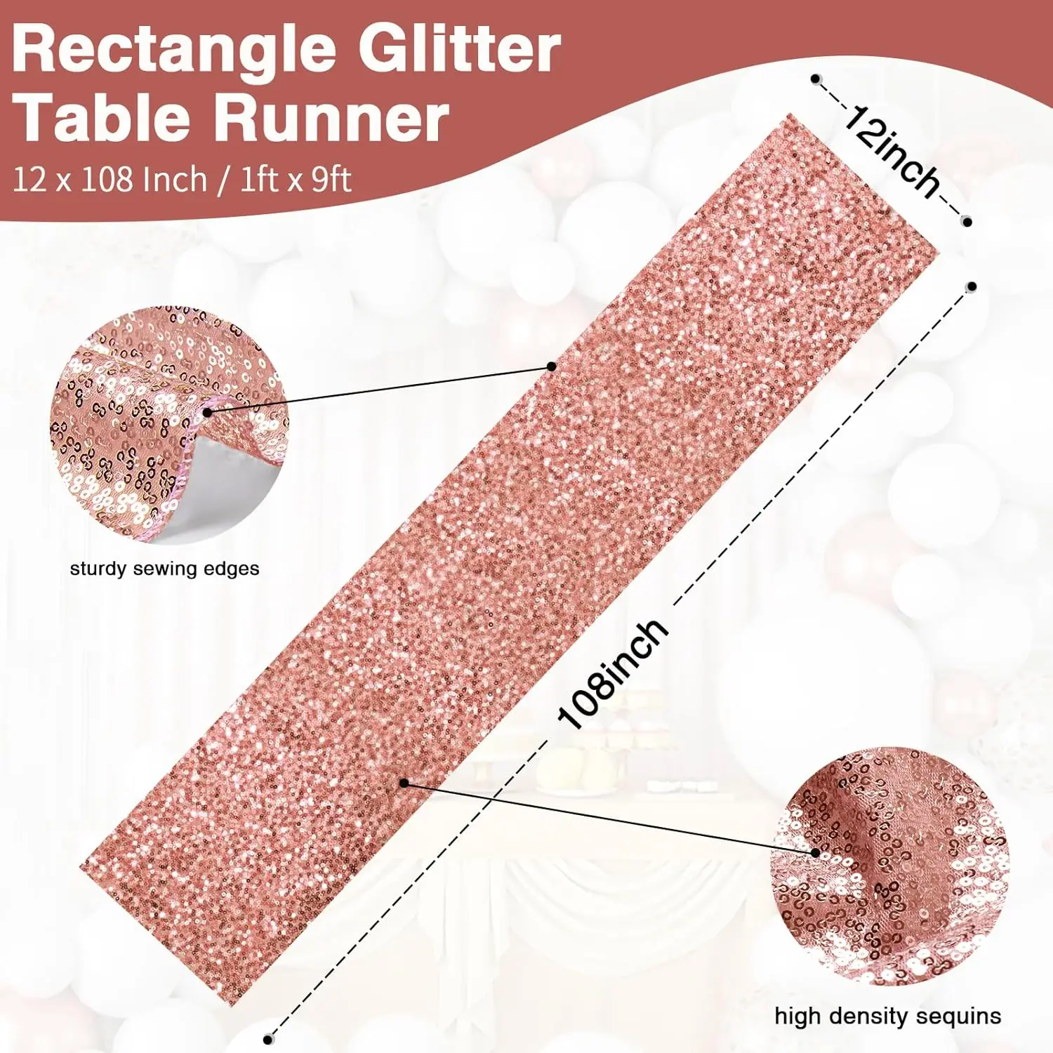 Elegant Rose Gold Sequin Table Runner - 12x108 | Sparkling Dining Table Centerpiece
