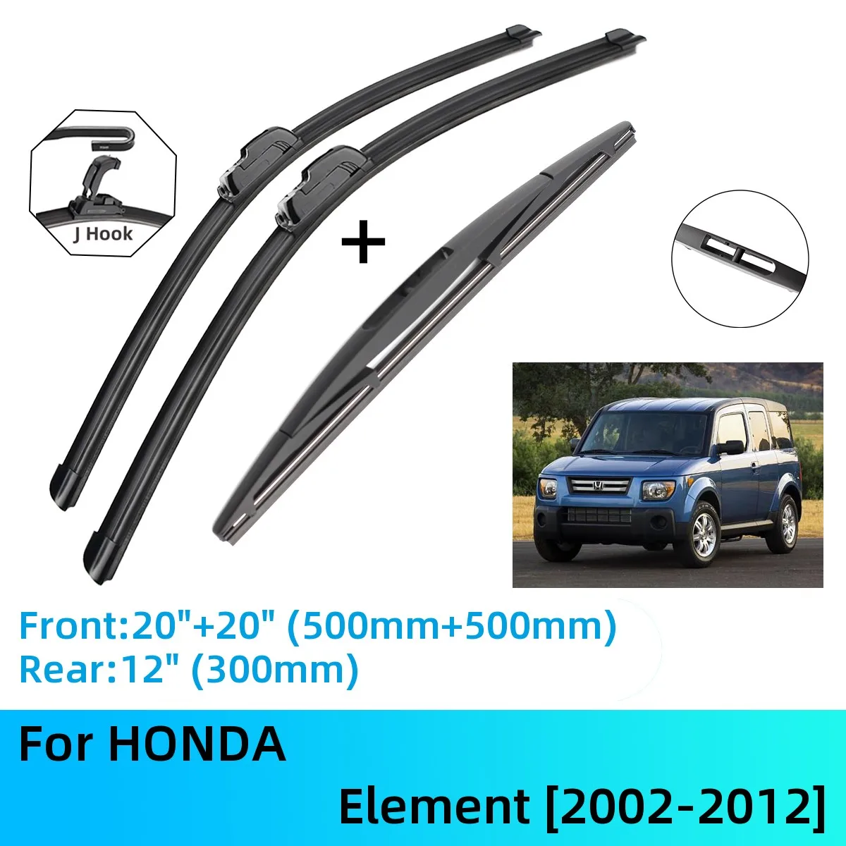 

For HONDA Element Front Rear Wiper Blades Brushes Cutter Accessories J U Hook 2002-2012 2002 2003 2004 2005 2006 2007 2008 2009