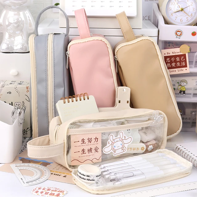 Large Capacity Transparent Pencil Bag Aesthetic School Cases Kawaii  Stationery Holder Bag Pen Case Students School Supplies - Pencil Bags -  AliExpress