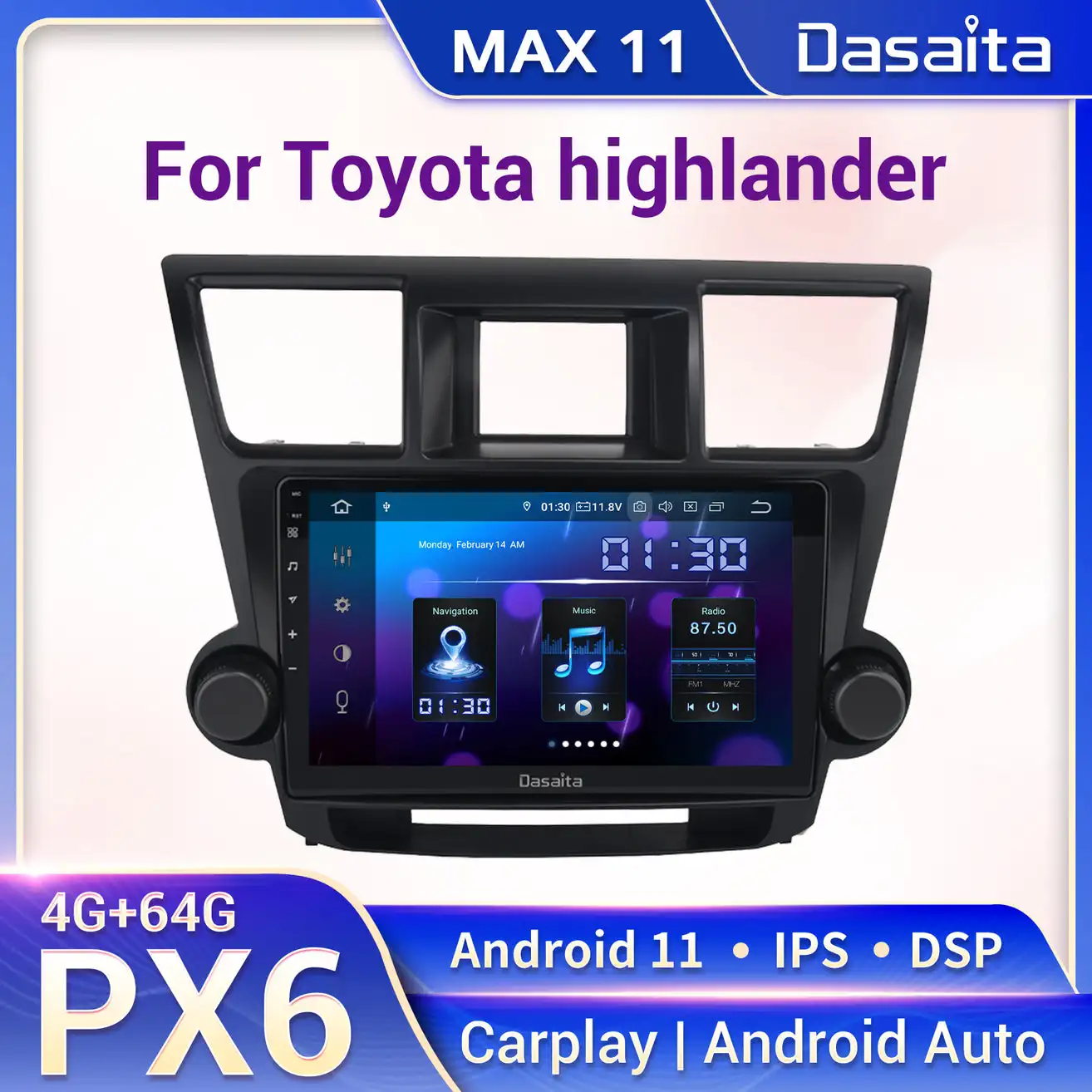 

Dasaita Android 11 мультимедиа для Toyota Highlander 2007-2014, автомобильное радио, Android, автомобильная навигация Carplay, IPS 1280*720 AHD Max11