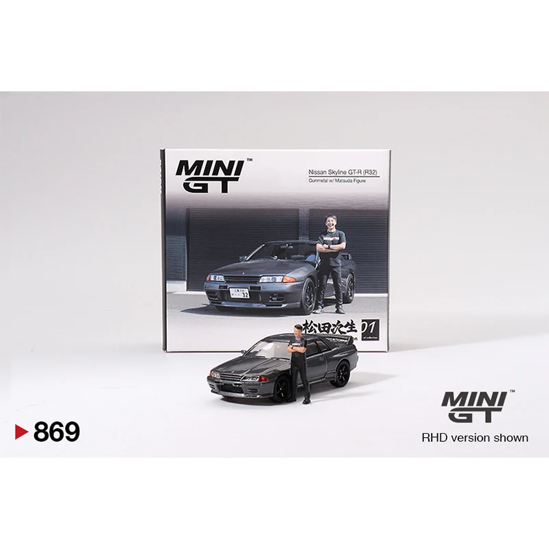 MINIGT 869 In Stock 1:64 Skyline GTR R32 Gunmetal With Figure