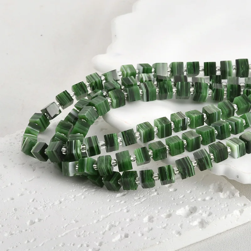 20Pcs 6mm Streifen Lampwork Glas Perlen Cube Lose Spacer Perlen Für Mode Schmuck Machen DIY Ohrring Armband Zubehör – Detail 7
