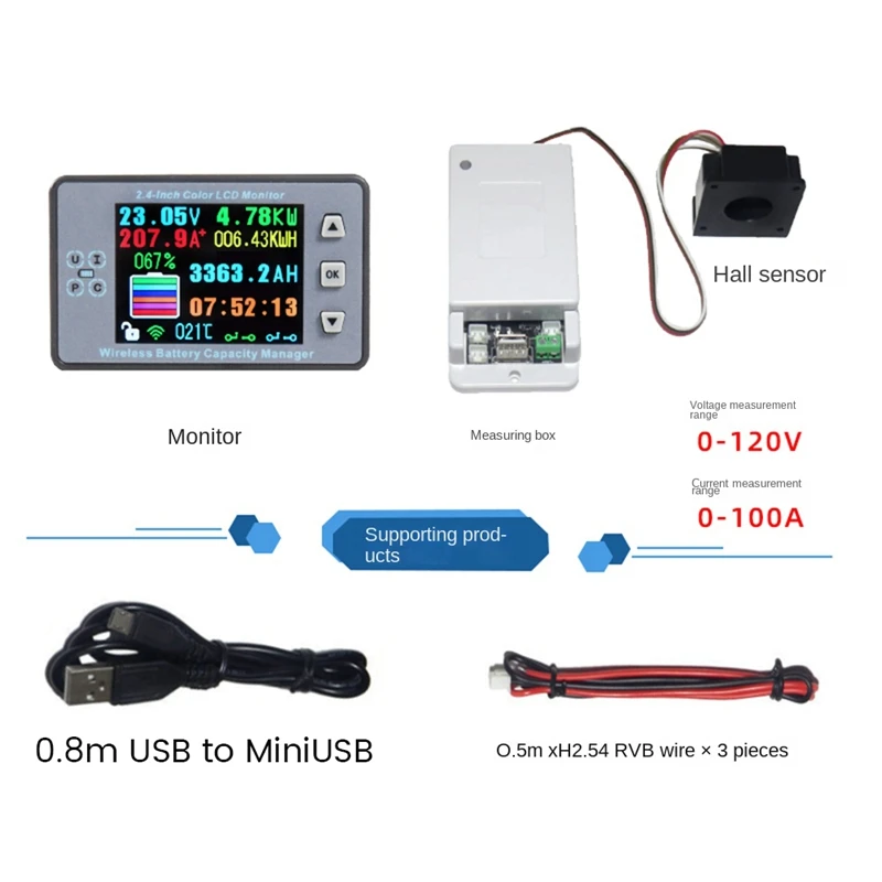 

VAC8810F 2.4 Inch Wireless Voltage Meter+Measurement Box+Case Coulometer Capacity Power Detector 120V 100A Monitor Accessories